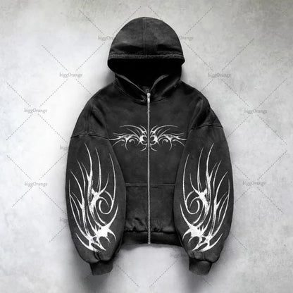 Gothic Punk Graphic Print Oversized Sweatshirt High Street Harajuku Y2K Streetwear Jacket Men Hip Hop Retro Casual Zipper Hoodie Street King Limited