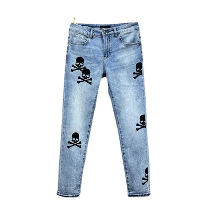 high 2023 new classical pirate metal skull bone luxurious embroidered jeans cotton denim pants comfort casual jeans 28 38 204 unique jeans style 57
