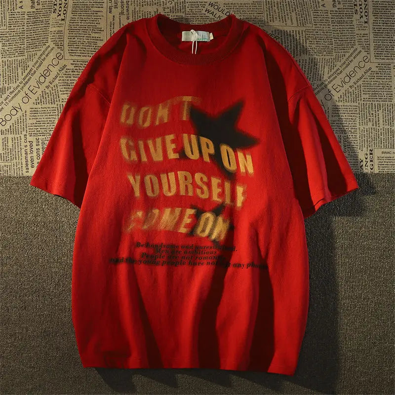 Heavy cotton short-sleeved T-shirt men's spring and summer loose European and American style high street hiphop T-shirt tops emo Street King Limited