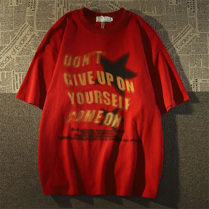 Heavy cotton short-sleeved T-shirt men's spring and summer loose European and American style high street hiphop T-shirt tops emo Street King Limited