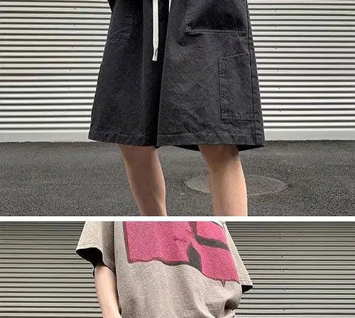 Korean Khaki Cargo Shorts for Men and Women in Summer Y2K Japanese Retro Casual Wide-leg Harajuku Trendy Sports Shorts Street King Limited