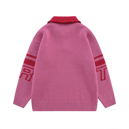 Men Knitted Sweater Jumper Casual Polo Neck Letter Casual Long Sleeve Streetwear Hip Hop Autumn Winter Pullover Knitwear Sweater Street King Limited