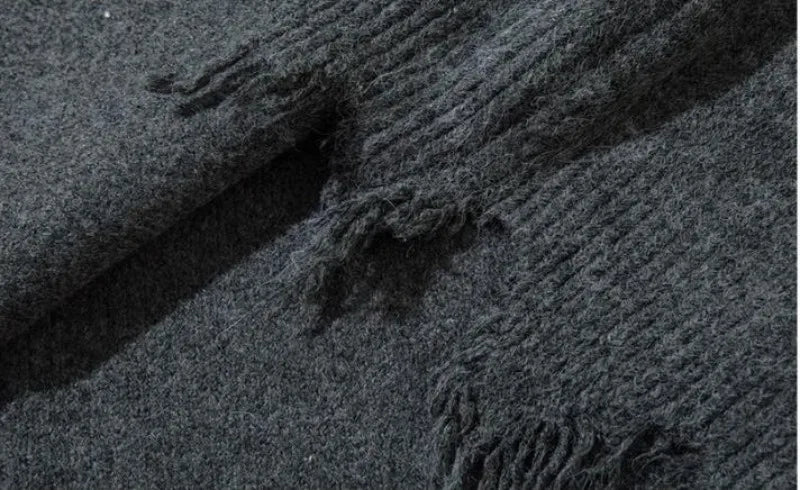 American High Street Mens Sweater 2024 New Autumn Half Zipper Fashion Knitted Tops Damaged Hip-hop Irregular Hem Pullover Street King Limited
