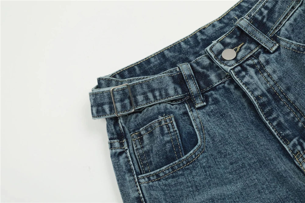 vintage multi pocket jeans mens harajuku cargo denim pants retro hip hop straight loose jean pants men clothing unique cargo style 596