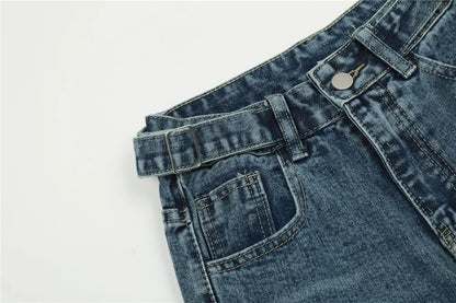vintage multi pocket jeans mens harajuku cargo denim pants retro hip hop straight loose jean pants men clothing unique cargo style 596