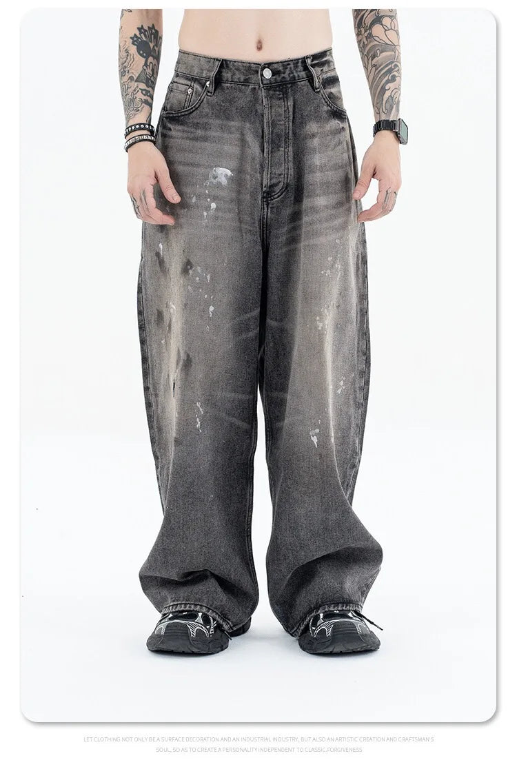Splashing ink to wash old baggy retro jeans Street King Limited