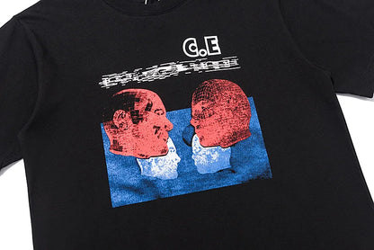 C.E T-shirts Men Woman Good Quality Cotton Casual Loose Vintage Abstract Face Printing Summer O-Neck CAVEMPT Top Tee Street King Limited