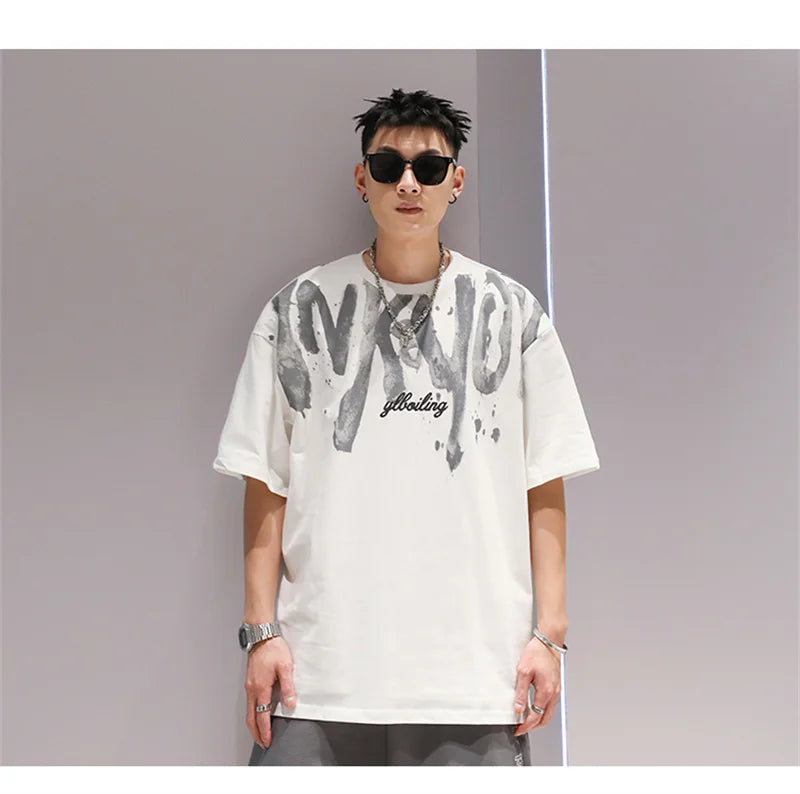 2024 New American Letter Print T-shirt Men's Summer Short Sleeve Cotton Oversize Tee Shirts Hip Hop Fashion Y2K Breathable Tops Street King Limited