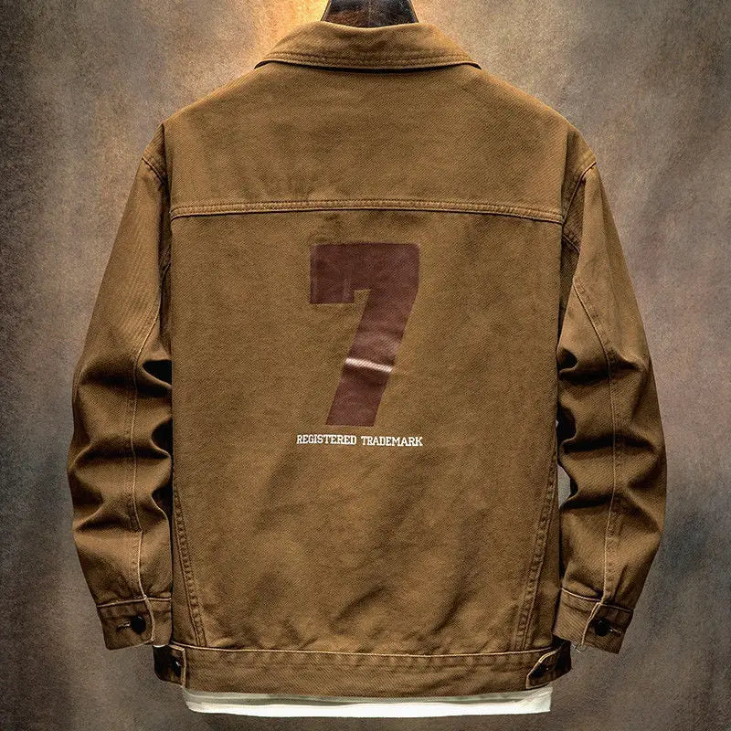 american retro workwear jacket for boys loose spring and autumn high street japanese style khaki casual trendy denim jacket tops unique jeans style 4875