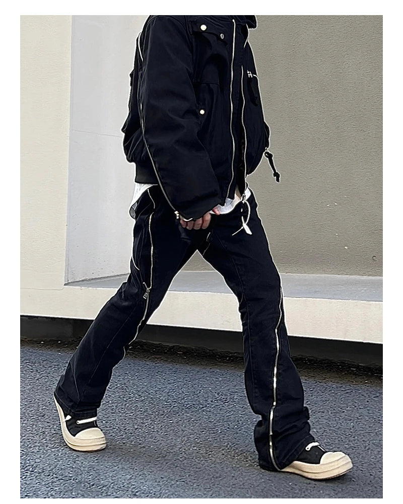 retro washed denim jean pants 2023 new casual zipper open loose straight jeans hip hop y2k pants mens jeans streetwear joggers unique joggers style 3191