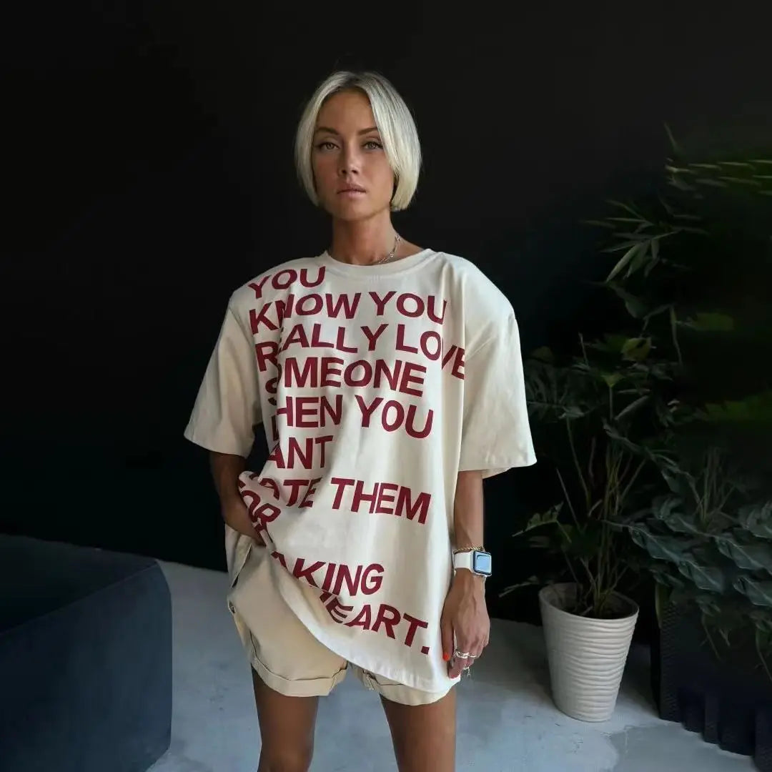 European and American hot girls American retro high street printed short-sleeved loose and versatile tops trendy brand y2k tiops Street King Limited