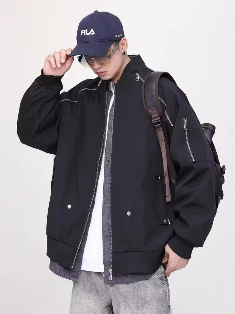 2024 spring american pilot jacket mens multi pocket trendy street loose bomber cardigan couple fashion zipper baseball coats unique default style 2789