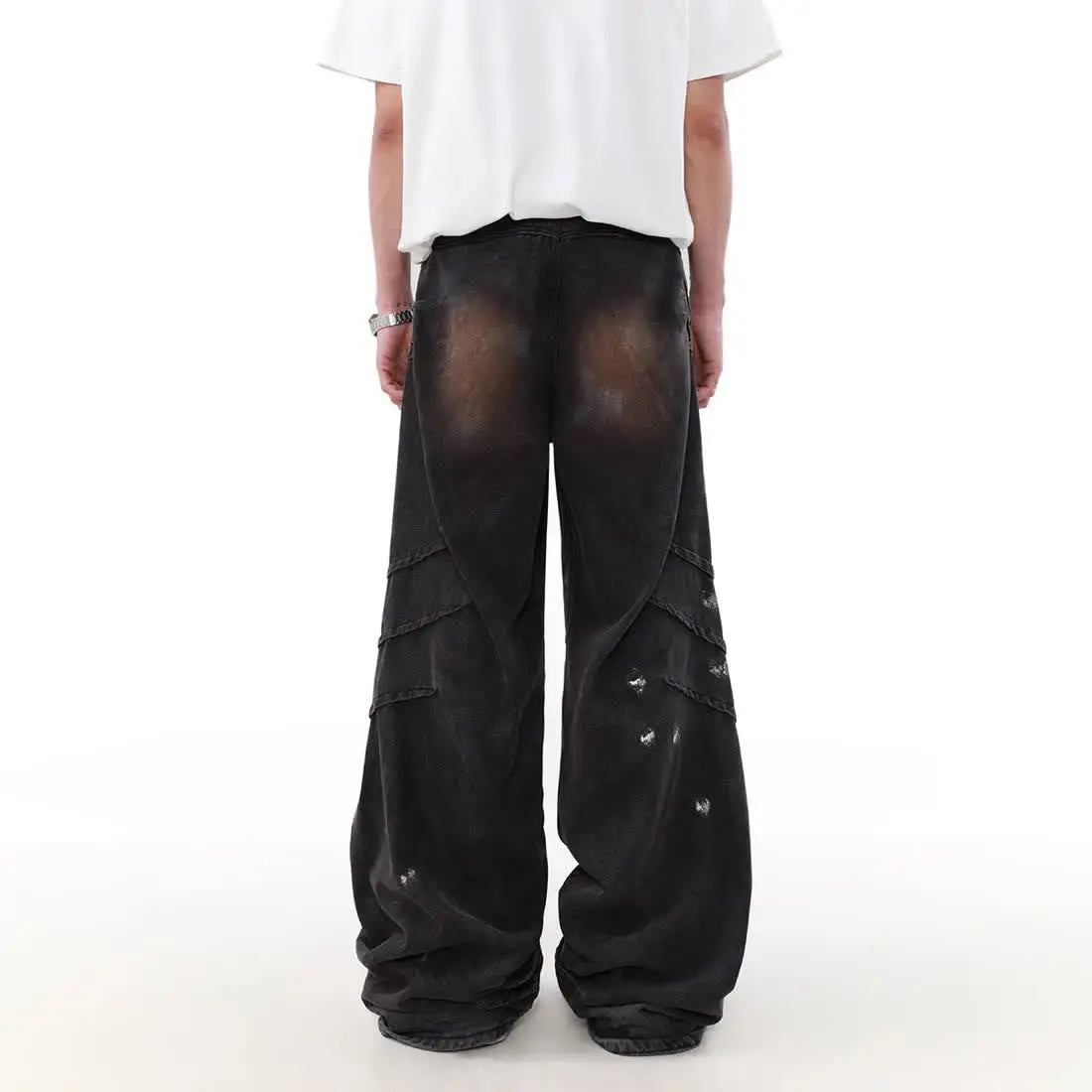 american high street scratch design men and women trendy retro straight leg jeans couple street loose wide leg casual pants y2k ripped baggy denim