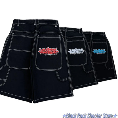Hip Hop Wexwear Letter Embroidery Graphic Shorts Harajuku Streetwear Y2k Black Jeans Denim Baggy Gym Skate Shorts Men Clothing Street King Limited