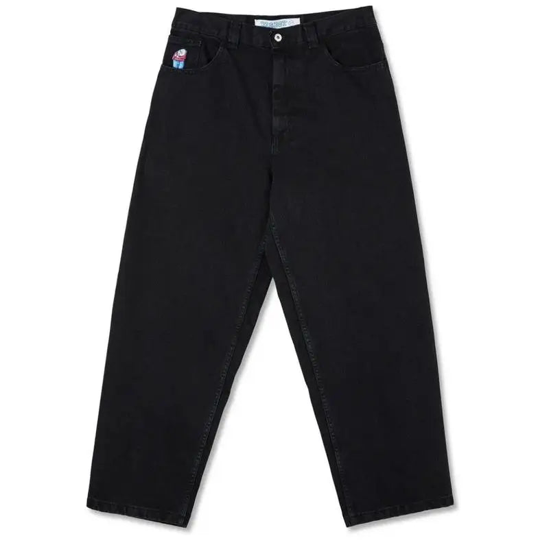 retro deep blue polar big boy baggy jeans mens women gothic wide leg trouser y2k hip hop cartoon embroidery streetwear jeans unique jeans style 3882