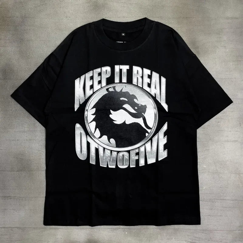 2024 Summer Fashion Trend Dragon Pattern Letter Printed Oversized T-shirt Men's Y2K Retro Casual Loose Short sleeved Shirt Street King Limited