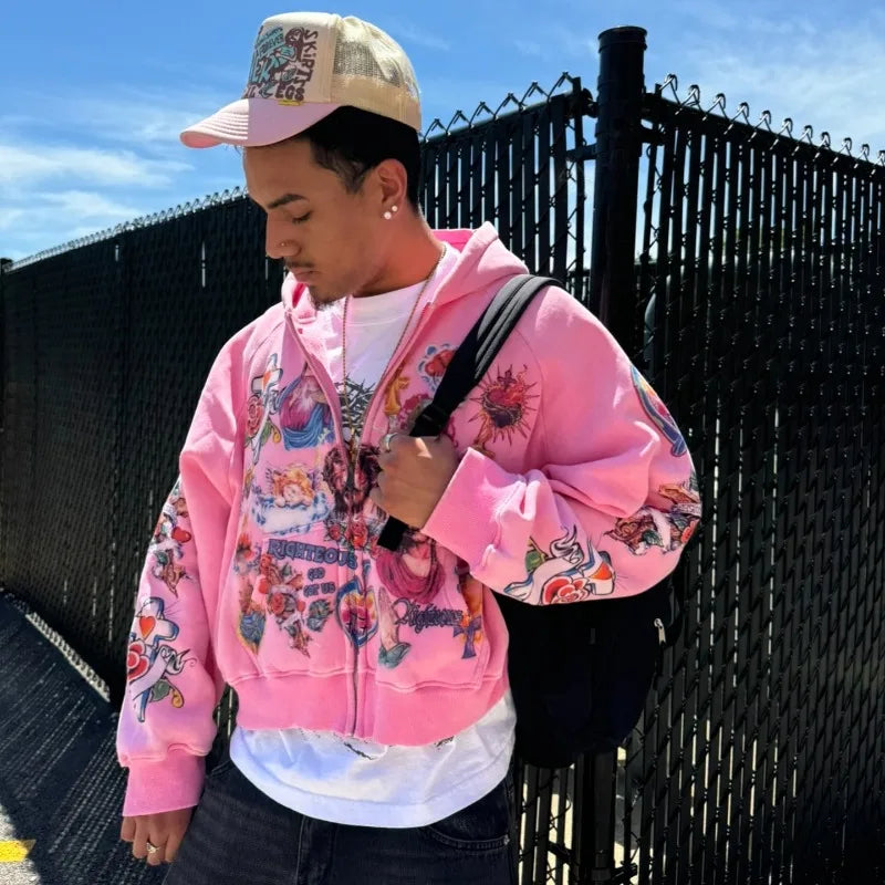 American retro gothic rock letter print pattern oversized hoodie men's fashion Harajuku loose versatile sweatshirt couple style Street King Limited