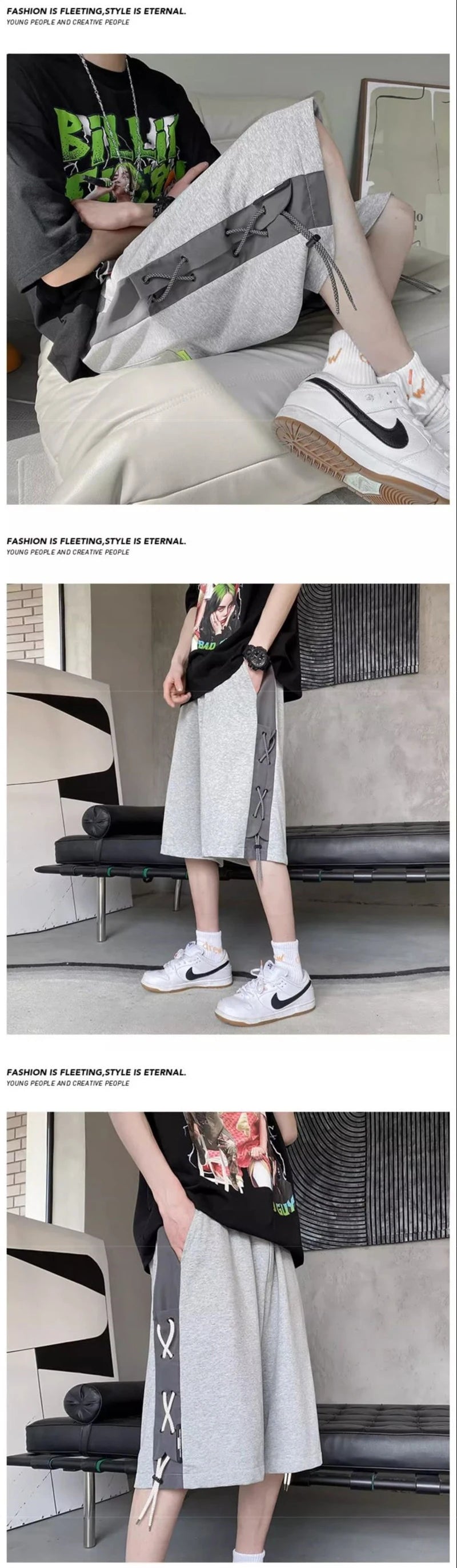 mens stitching rope athletic shorts drawstring breathable patchwork short pants summer outdoor streetwear y2k bermudas hombre unique shorts style 3231