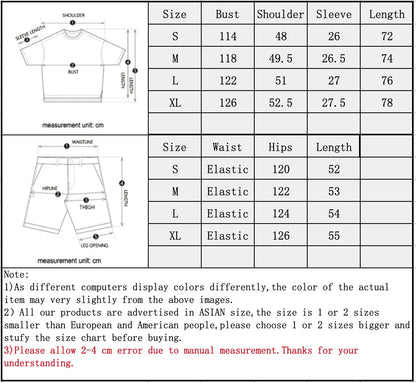 2 Pieces Sets Harajuku Printed Short Sleeves Shirts and Elastic Waist Shorts Joggers Summer Beach Streetwear Hip Hop Mens Sets Street King Limited