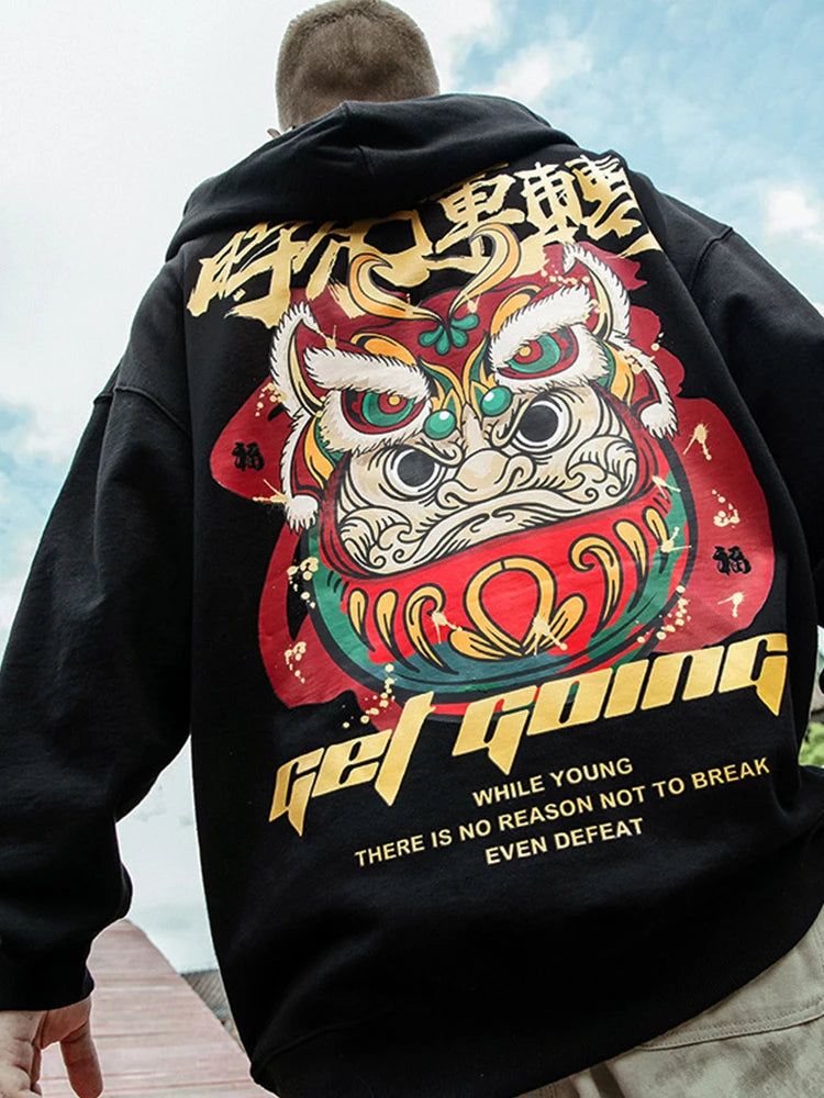 Japanese Streetwear Graphic Print Mens Hoodies Harajuku Fashion Fleece Pullovers Oversized Loose Comfortable Y2K Sweatshirts Street King Limited