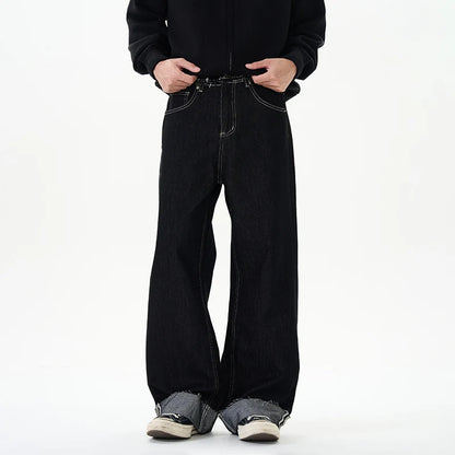 men women streetwear fashion loose casual wide leg straight black denim jeans pant boyfriend y2k baggy jeans trousers vintage washed jeans