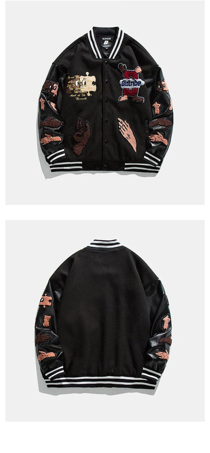 solid color embroidered letter jacket baseball uniform couple wear harajuku style casual loose high street y2k patchwork jacket unique default style 1666