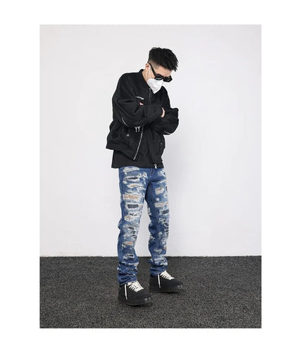 retro washed 3d printed fake distressed jeans hip hop denim pants streetwear jean pants mens harajuku cotton trousers joggers unique joggers style 2873