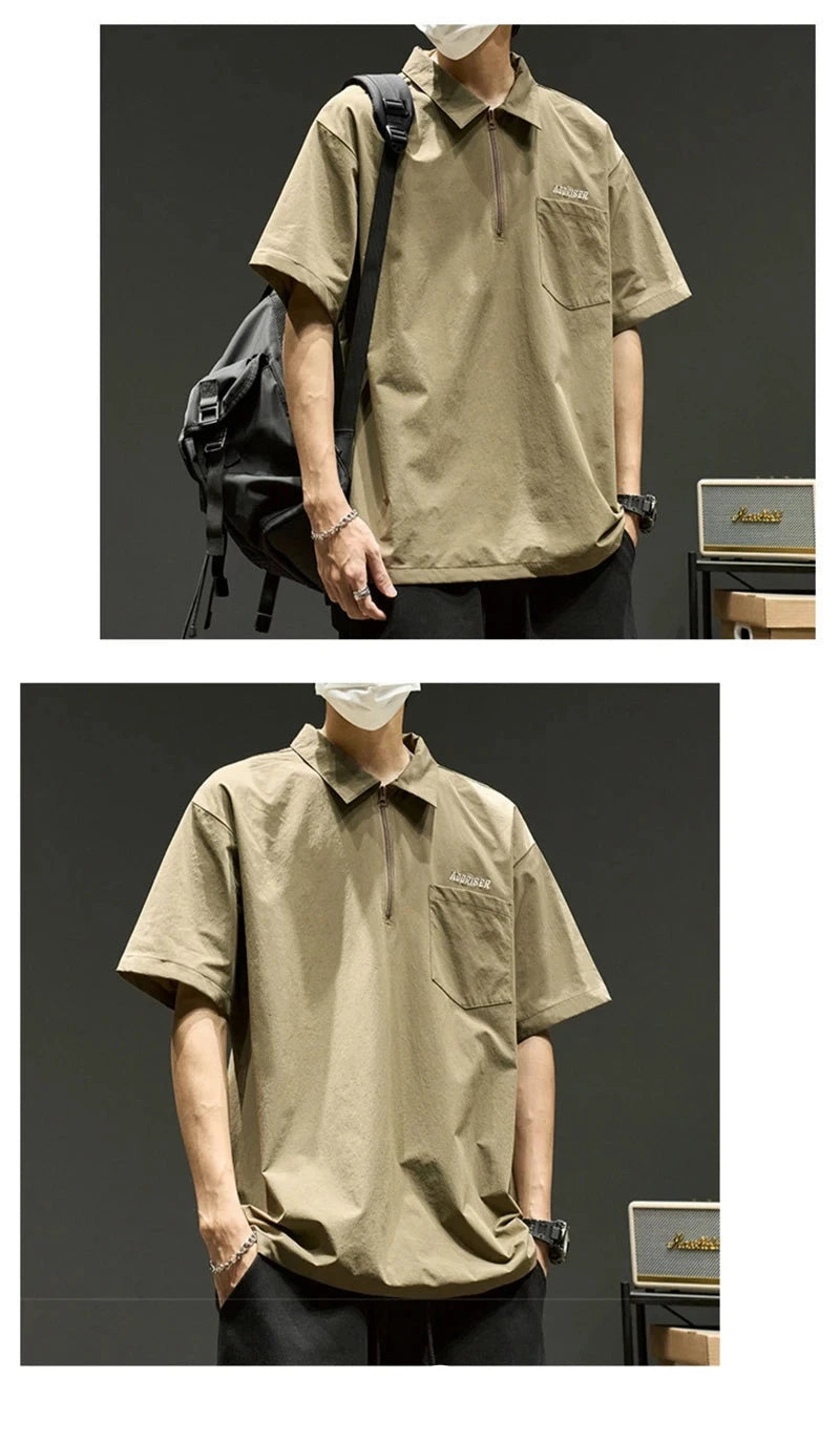 Streetwear Summer Short Sleeve Lapel Polo Shirt Mens Letter Embroidery Zipper Gol Summer Short Sleeve Lapel Polo Shirt Mens Letter Embroidery Zipper Golf Wear 2024 Korean Fashion Streetwear Loose Tee Shirts Fashion Sweater Jacket With Graphic Design For Men