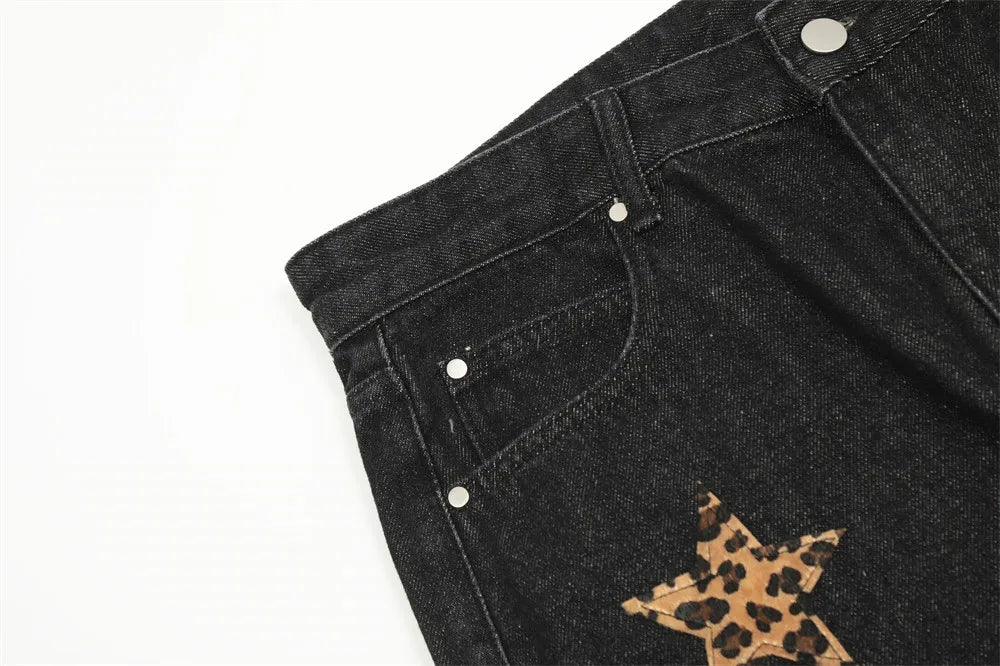 black baggy jeans men star patchwork straight denim pants fashion jeans male streetwear hip hop y2k loose trousers unique jeans style 4895