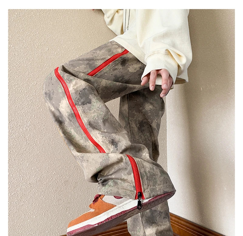 2023 outdoor side zipper camouflage baggy men cargo tracksuit pants overalls hip hop women sport long trousers spodnie dresowe unique cargo style 4084