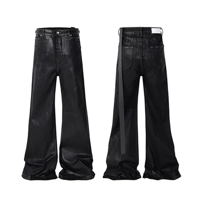 Streetwear Black Wax Leather Strecth Jeans for Men Ropa Hombre Baggy Y2k Flare Pants Oversized Straight Denim Trousers Street King Limited