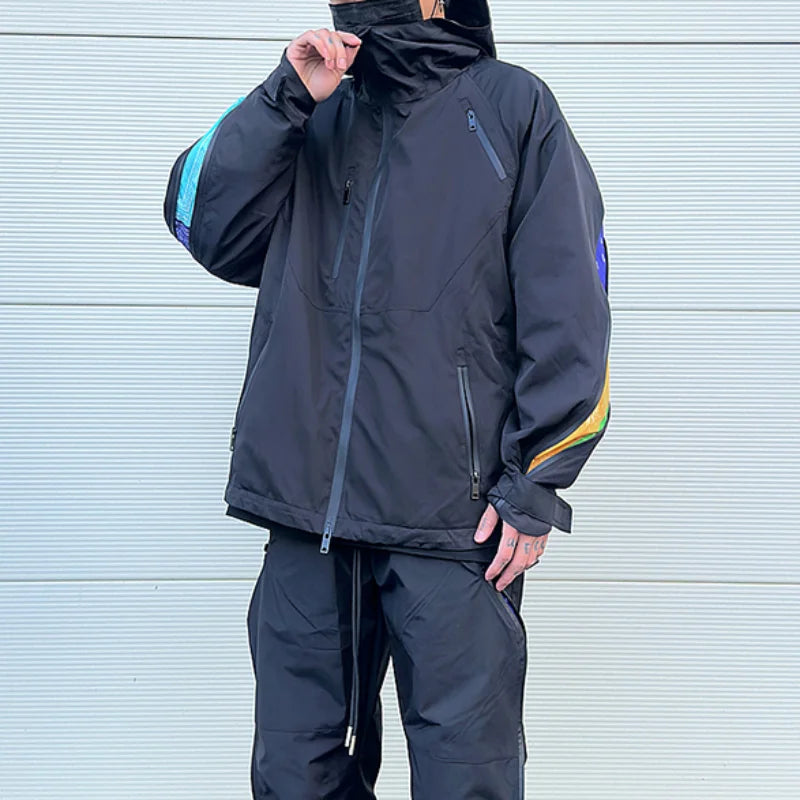 men hip hop streetwear jacket paisley zip up patchwork windbreaker cargo cotton padded coat hooded track jacket tactical outwear baggy cargo bottoms