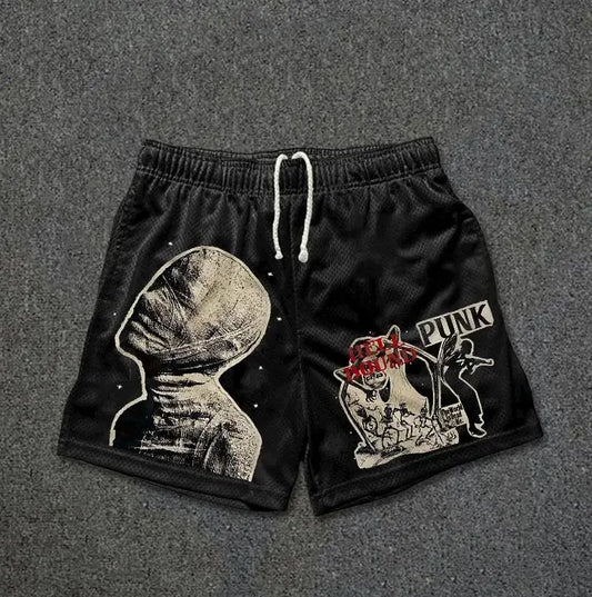 vintage mummy street graphic mens mesh shorts harajuku print retro summer gym short pants gothic sweatpants y2k shorts streetwear sweatpants