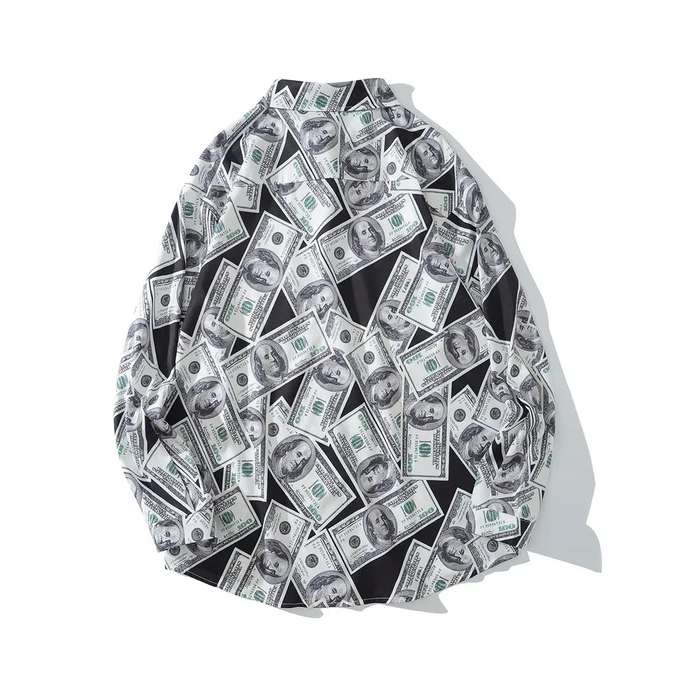 Dark Icon US Dollar Full Printed Shirts Men Turn-down Collar Casual Men's Shirt Logn Sleeve Man Clothing Street King Limited