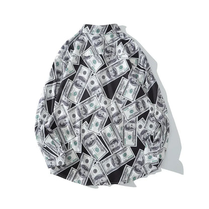 Dark Icon US Dollar Full Printed Shirts Men Turn-down Collar Casual Men's Shirt Logn Sleeve Man Clothing Street King Limited