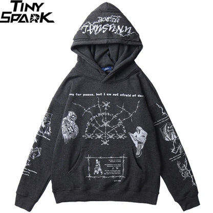 2023 Hip Hop Hoodie Sweatshirt Men Streetwear Skull Graffiti Print Hoodie Pullover Cotton Autumn Grey Harajuku Punk Clothes New Street King Limited