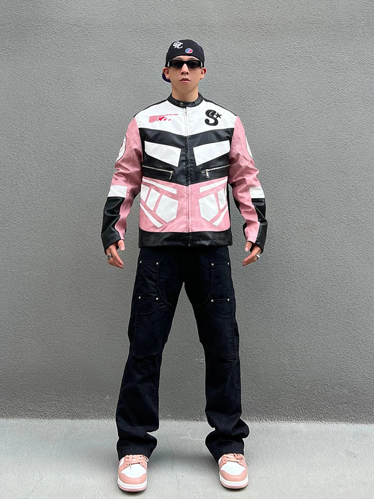 racing jackets fashion letter embroidery patchwork zipper jacket coats men hip hop pu lether outerwear casual streetwear jackets unique default style 4228