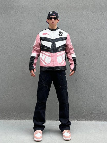 racing jackets fashion letter embroidery patchwork zipper jacket coats men hip hop pu lether outerwear casual streetwear jackets unique default style 4228