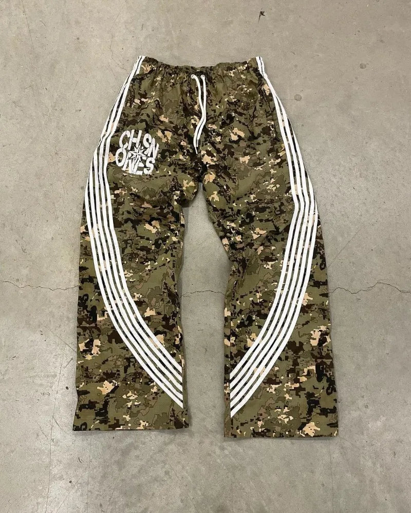 american high street fashion striped letter printed trousers men y2k harajuku retro personality casual oversized wide leg pants unique default style 3321