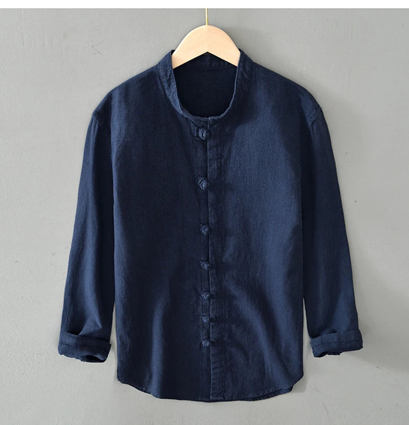 Men's Shirt Vintage Cotton Linen Long Sleeve Shirt Spring Summer Autumn Loose Fashion Casual Blouse Male Plus Size Cardigan Top Street King Limited