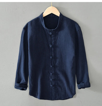 Men's Shirt Vintage Cotton Linen Long Sleeve Shirt Spring Summer Autumn Loose Fashion Casual Blouse Male Plus Size Cardigan Top Street King Limited