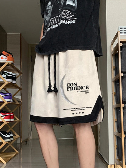 summer letter print suede shorts mens basketball training baggy short sweatpants new streetwear patckwork gym y2k bermudas unique joggers style 3294