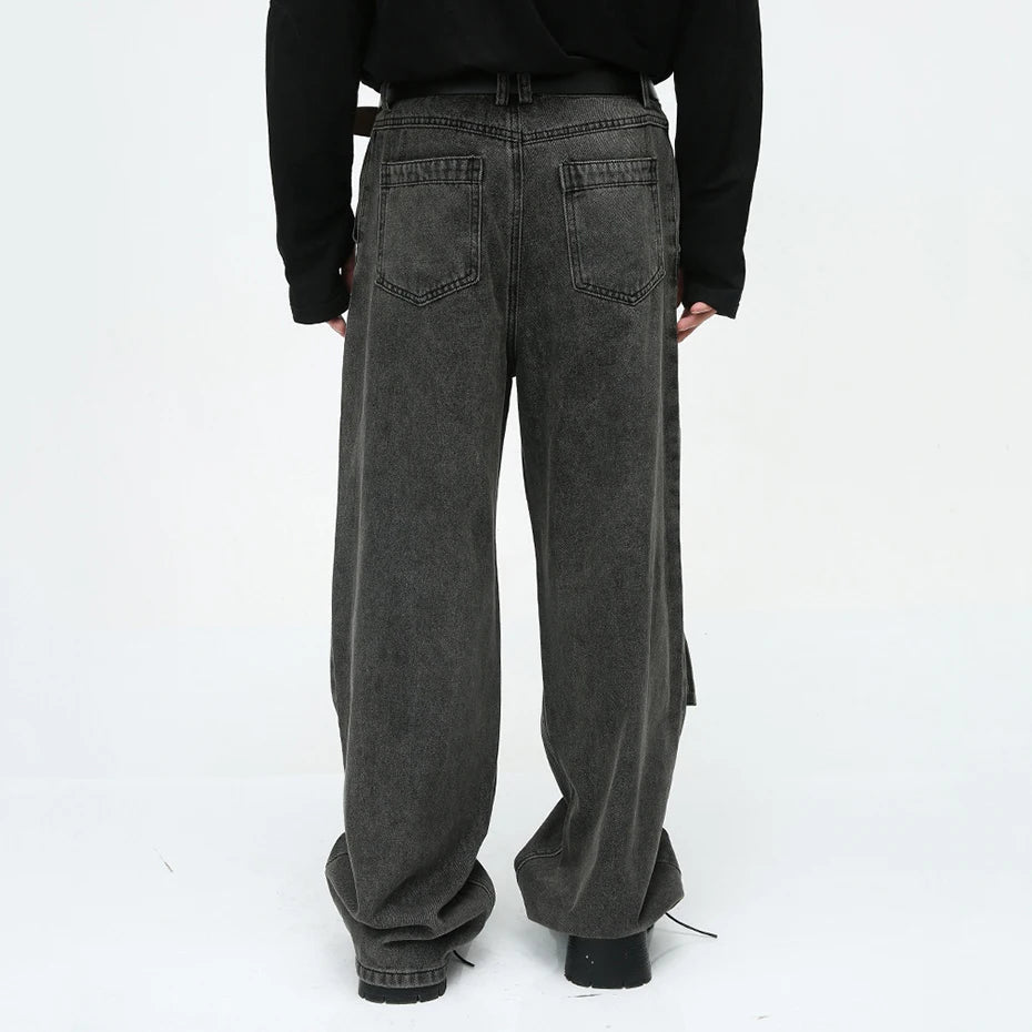 multi pocket cargo jeans men korean fashion loose straight denim pants utility cargo pants