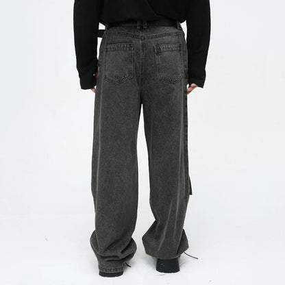 multi pocket cargo jeans men korean fashion loose straight denim pants utility cargo pants