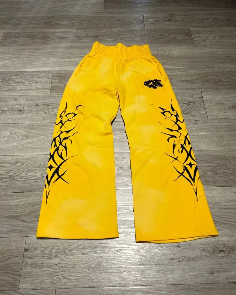 y2k american high street brand fashion loose floor length pants men harajuku retro gothic punk printed oversized trousers women clean everyday pants