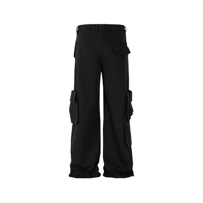 ribbons multi pockets straight black cargo drape pants for men y2k streetwear casual baggy overalls oversized casual trousers military streetwear pants