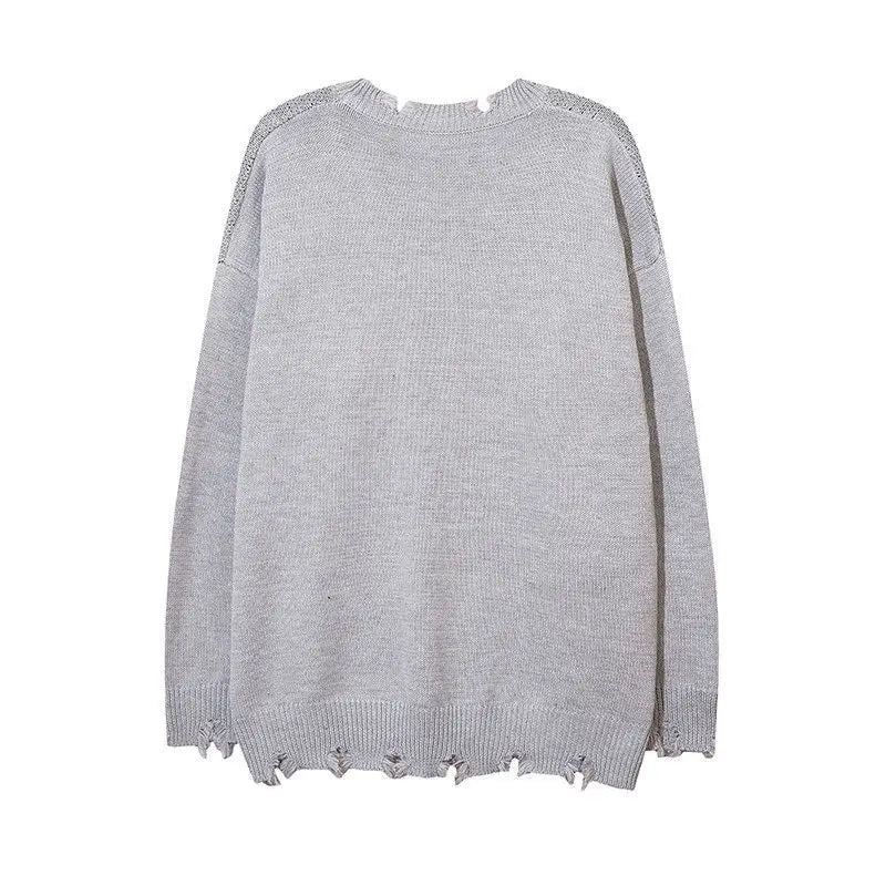 Deeptown Goth Punk Women's Ripped Knitted Sweater Gothic Vintage Jumper Grunge Y2k Knitwear Oversized Autumn Fashion Harajuku Street King Limited
