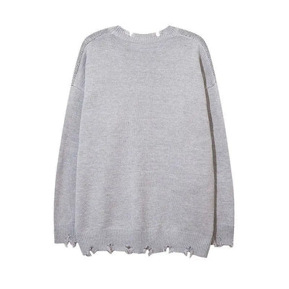 Deeptown Goth Punk Women's Ripped Knitted Sweater Gothic Vintage Jumper Grunge Y2k Knitwear Oversized Autumn Fashion Harajuku Street King Limited