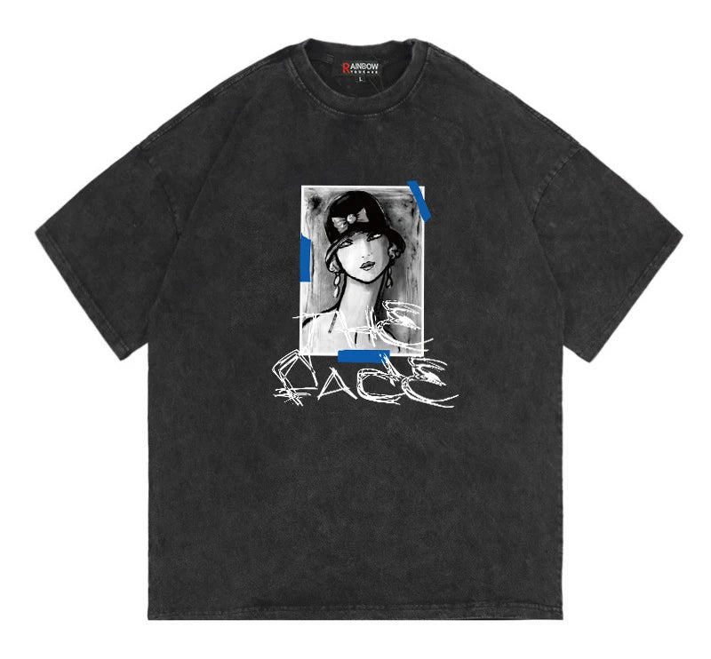 Rainbowtouches 2022 Summer Half-Sleeve T-Shirt Unisex High Street Vintage Graphic T Shirts Loose Casual Street Fashion Hip Hop Street King Limited