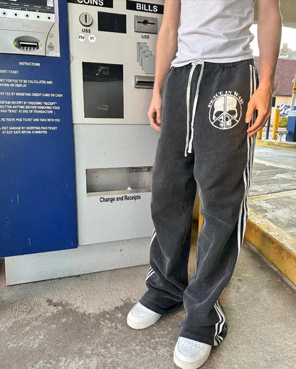 2024 New American Gothic Skull Bone Pattern Casual Pants Men's Fashion Trendy Punk Loose High Waist Sports Pants Women's Street King Limited